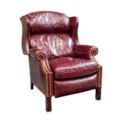 19. Burgundy Leather Reclining Armchair 41H x 29W x 30D