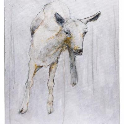 44. Snow Goat Artist Signed Katherine Bell McClure 16 H x 20 W