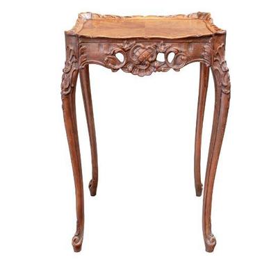 21. Carved Wooden Table 28H x 18.25W x 18.25D