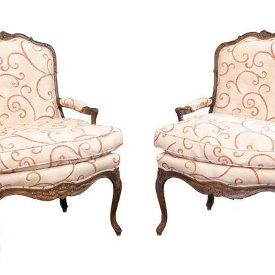 24. Pair Vintage Open Armchairs 38H x 26W x 20D