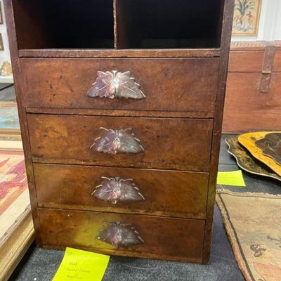 WOOD DRAW BOX - CARVED HANDLES
