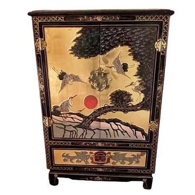 Lot 003-284  
Chinese Gold Lacquer Cabinet, Crane Design