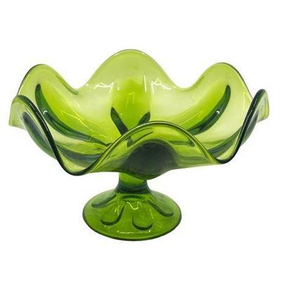 Lot 422   
Vintage Viking Six Petal Green Art Glass Compote