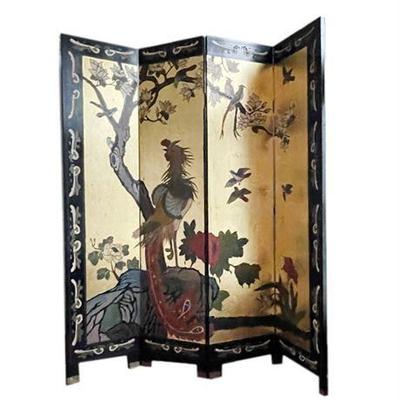 Lot 003-084  
Vintage Oriental Gold Lacquer Room Divider Folding Screen