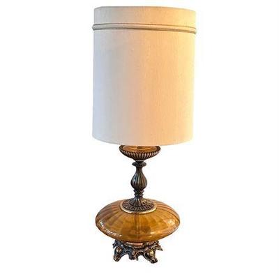 Lot 030  
Vintage Hollywood Regency Amber Blown Glass Table Top Lamp