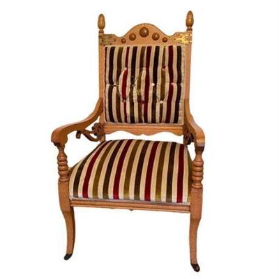 Lot 283-  
Antique Victorian Velvet Stripe Upholstered Chair