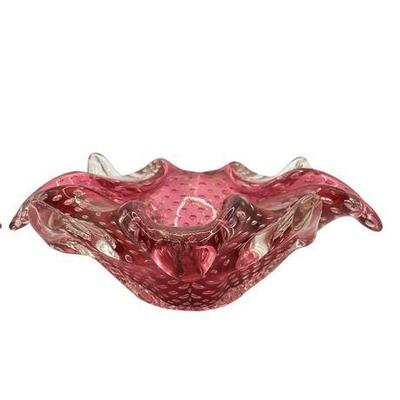 Lot 072   
Vintage Murano Italian Art Glass Cranberry Decorative Bowl