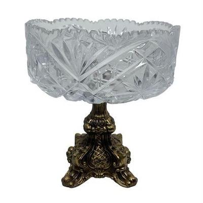 Lot 419  
Vintage Cut Glass Pedestal Bowl with Brass Base