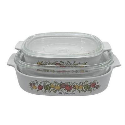Lot 427   
Vintage Spice of Life Corningware Two Piece Casserole Dish with Lids Lot