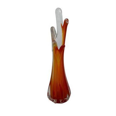 Lot 717   
Vintage MCM Hand-Blown Orange and Clear Glass Vase