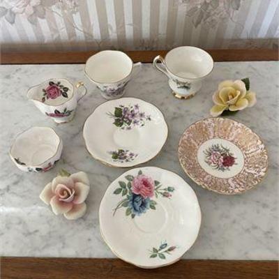 Lot 096   
Assorted Bone China Pieces and Vintage Porcelain Roses