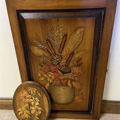 Lot 010  
Pair painted wood art pieces