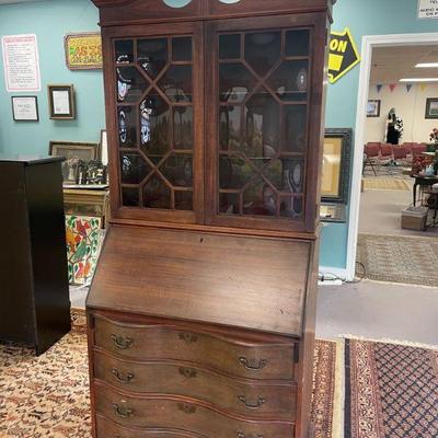 Slant Front Bowed/curved glass desk with Hutch