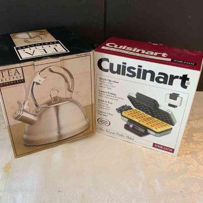 New in box kettle and waffle iron