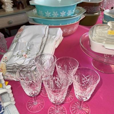 Crystal Glasses, Waterford Water Goblet's. Set of 5. $38. Pyrex & Corning Ware Will Not Be Sold Presale. Please Visit the Sale to Purchase. 