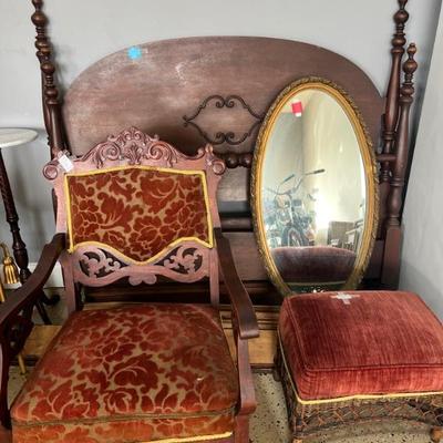Antique Chair $225                                                                              Full Bed with Headboard, footboard, rails...