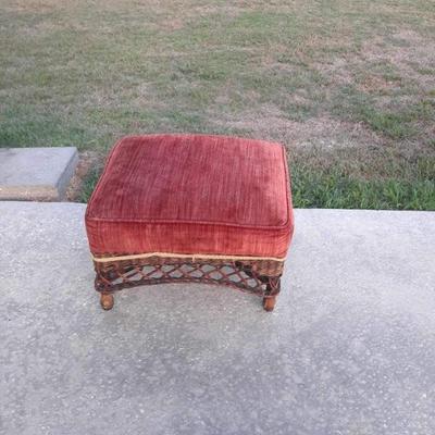 Wicker Ottoman with Burnt Orange/Red Cushion $95
