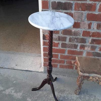 Marble top wood table/plant stand. $75