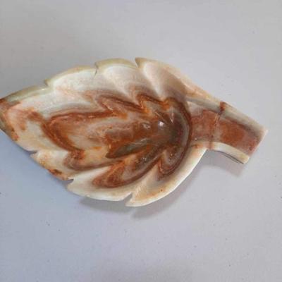 Vintage Alabaster Stone Handmade Leaf Dish. $38