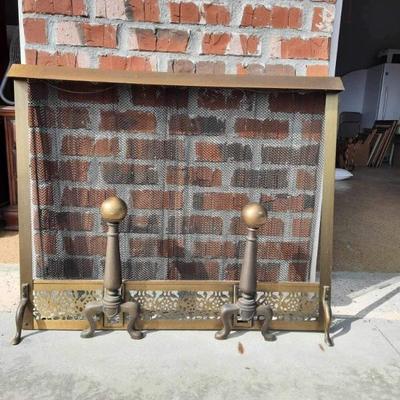 Fireplace Screen w/cast iron andirons. Sold as a set. $100