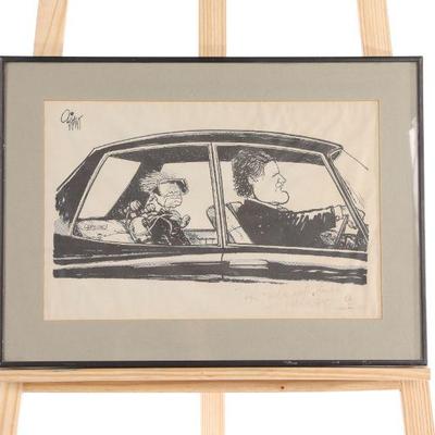 Hand signed cartoon by Pat Oliphant