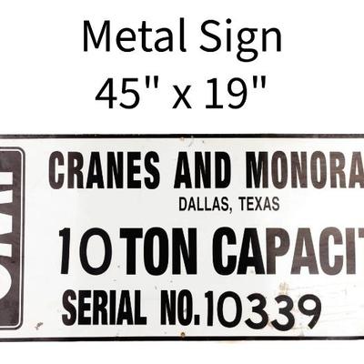 Vtg Cranes & Monorails metal sign