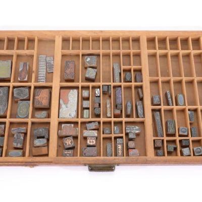 Antique Print block tray w/ print blocks/ Gas & Oil Related