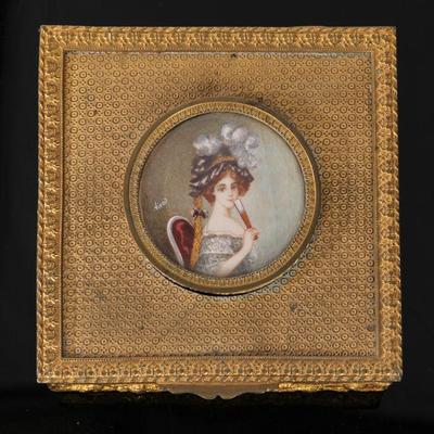 Antique gilt box w/ miniature painted portrait