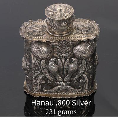 Antique Hanau German .800 Silver Flask