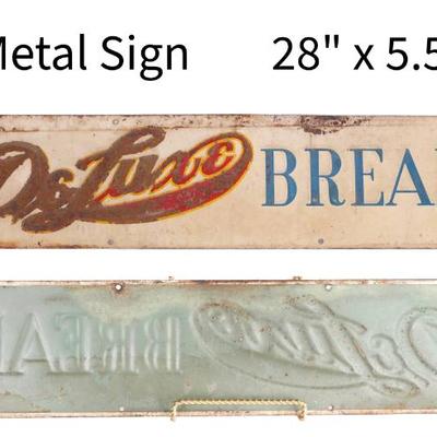 Vtg DeLuxe metal embossed bread sign