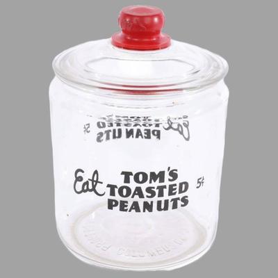 Vtg Tom's Peanuts Glass Counter Top jar