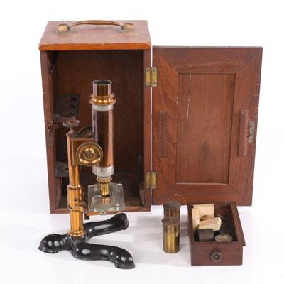 Brass Microscope in Wooden box