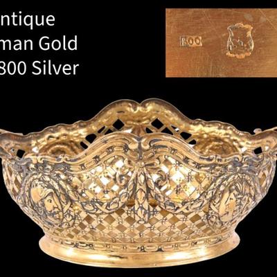 German gold over silver .800 Basket