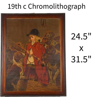 Antique Chromolithograph hunting dogs