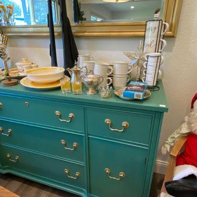 Buffet, Server painted a beautiful teal color with gold tone hardware