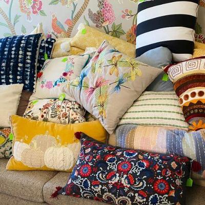 Fun Colorful Decorative Pillows sizes from big, little, square, round and oblong