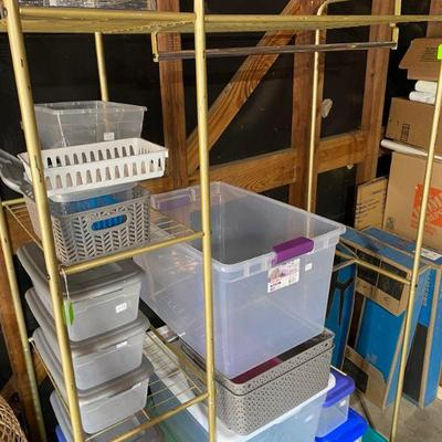 Goldtone Utility Rack and lots of storage bins