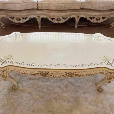 #1066 â€¢ Vintage French Italian Style Coffee Table and Table End
