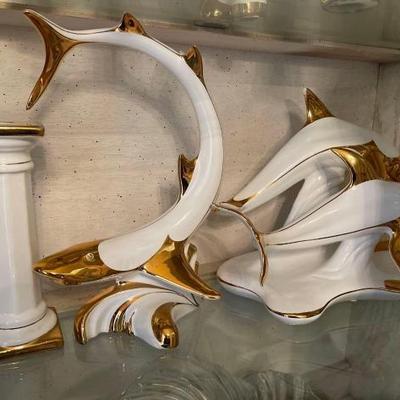 #1008 â€¢ Fish, Dolphin & Candle Holder Figurines with 24kt Pure Gold Accents
