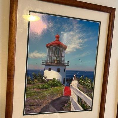 FTK054 Koa Framed Picture Of Lighthouse By Patrick Ching