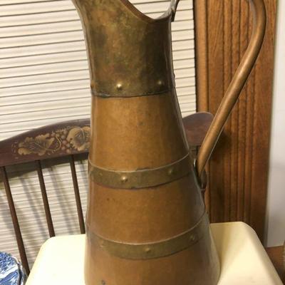 Antique Copper and Brass Water Pitcher