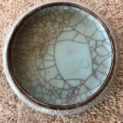  Vintage Chinese Crackle Porcelain Low Bowl