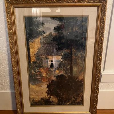 Several pieces of large to small, framed artwork