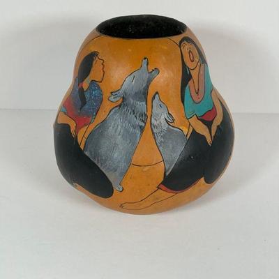 Hand Painted Native American Gourd Signed Leena