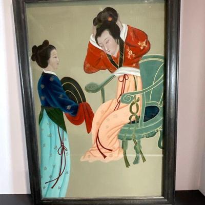 Japanese Geisha painting on Glass