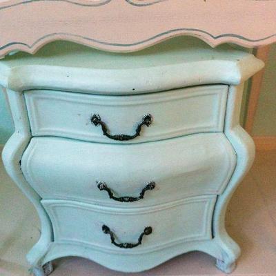 227	Shabby Chic Nightstand, Plant Stand, 3 Artificial Potted Plants	$95.00