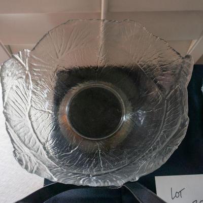 202	2 (Godinger or Regal?) Glass Leaf Bowls on Silver Plated Pedestal 12 1/2