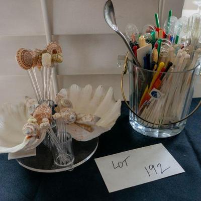 192	Natural Shell Cocktail Server and Glass Ice Bucket w Stir Sticks	$40.00