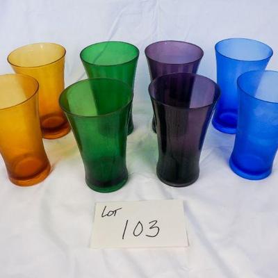 103	8 Handblown Multi-Colored Glasses	$35.00