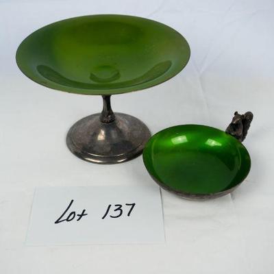 137	2 Reed & Barton Green/Silver Plate Dishes (One wit Squirrel)	$75.00